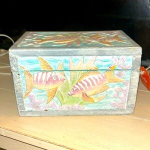 Carved wooden fish art box